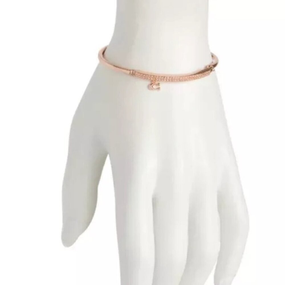 NWT COACH Signature Pave Bar C Charm Hinged Rosegold Bangle Bracelet St. 91429 - Picture 6 of 9